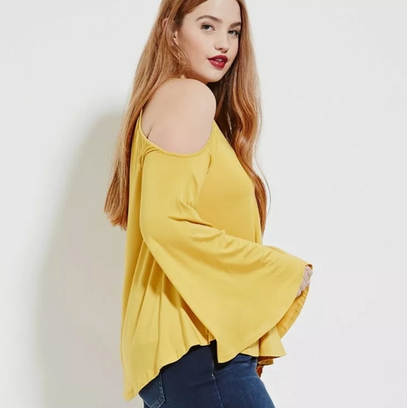 Forever 21 mustard cold Shoulder blouse - Picture 3 of 7